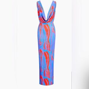 Commense Women's Flaming Passions Cowl Neck Long Dress Blue Size Medium Maxi